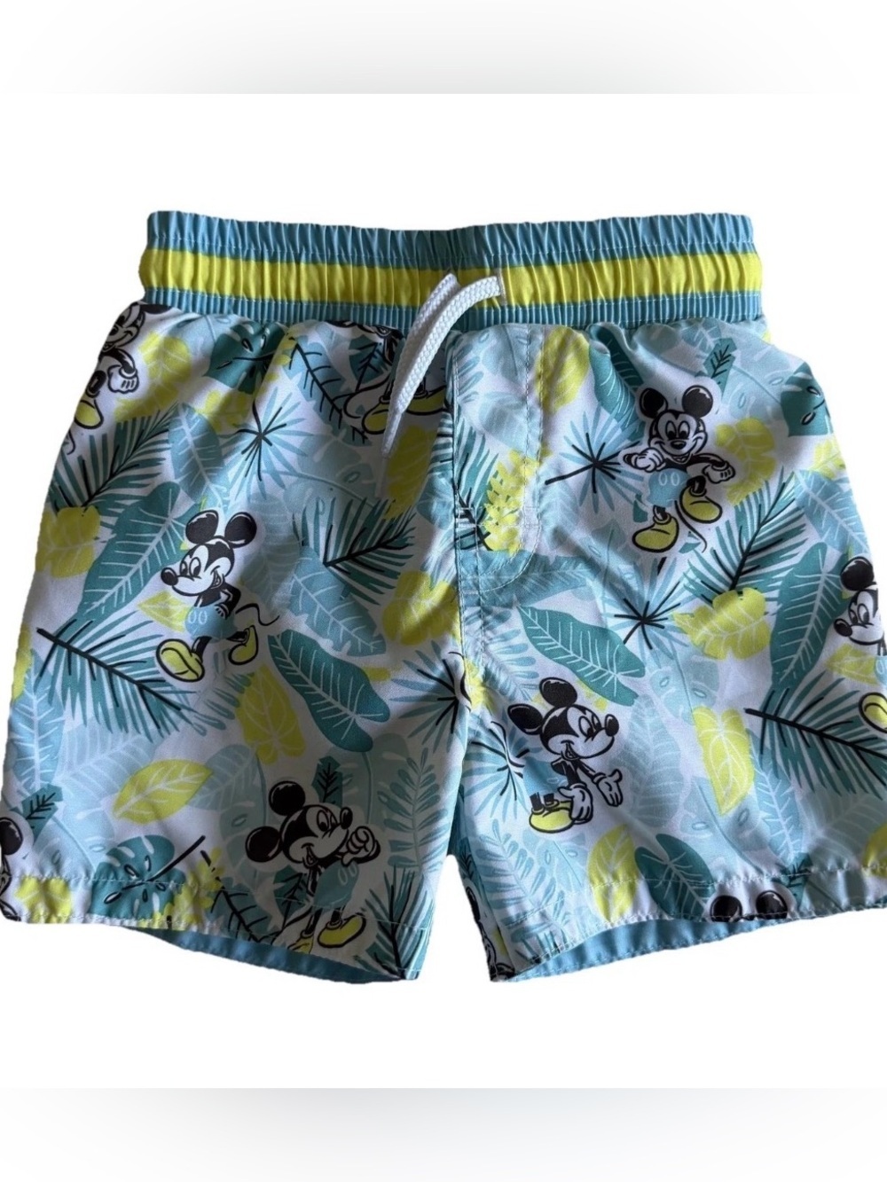 Disney Swim Trunks Boys 2T Blue Mickey Mouse Tropical Leaf Print Elastic Waist